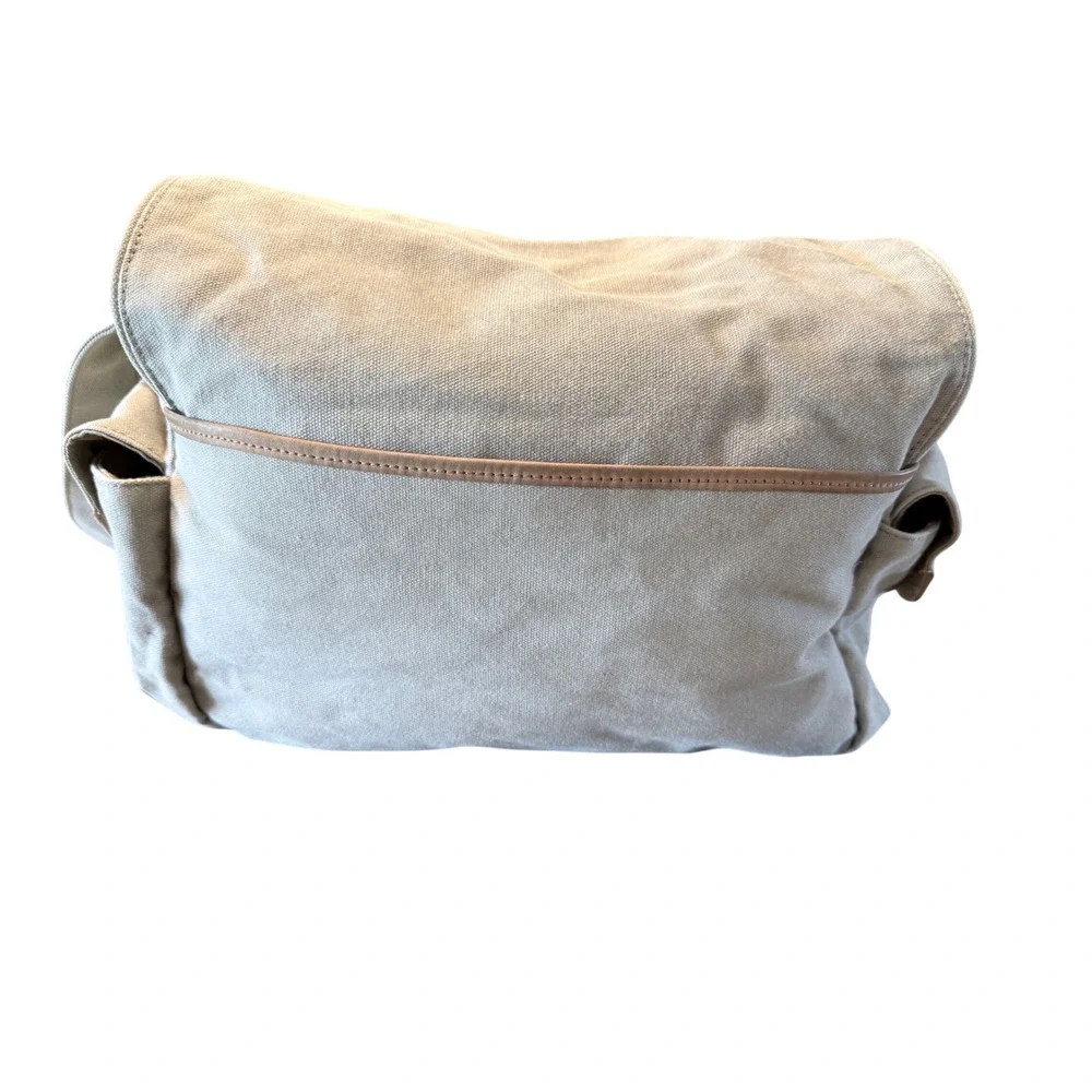 LL Bean Canvas Leather Messenger Bag Beige Crossbody Shoulder Bag CNLP0747